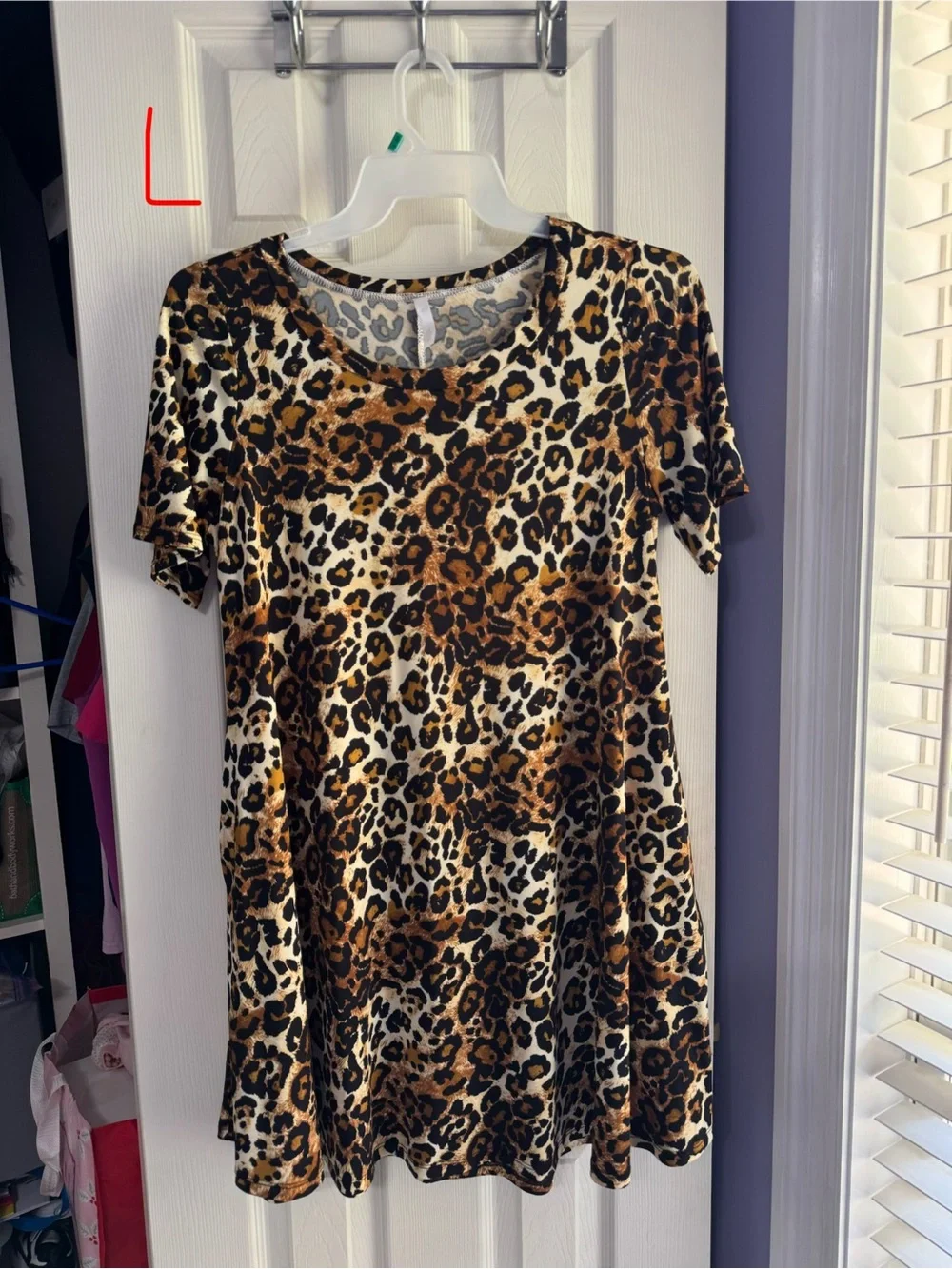 Leopard Print Short Sleeve Swing Dress - Brown